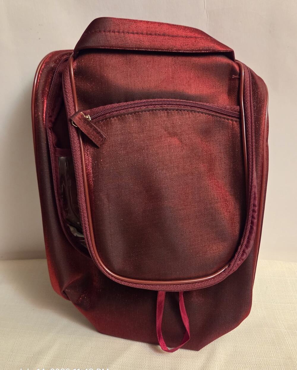 Burgundy Makeup Bag Organizer Travel Case w/ Zipper Closure, Handle & Pockets